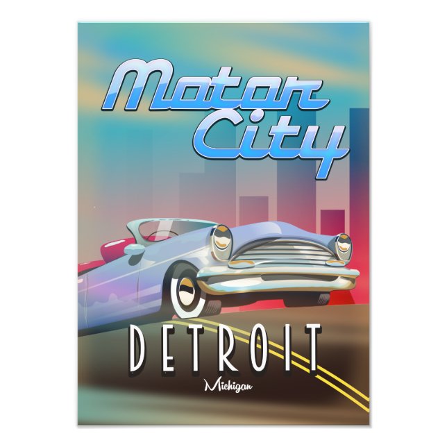 Motor City Detroit Michigan-reseaffisch. Fototryck (Framsidan)