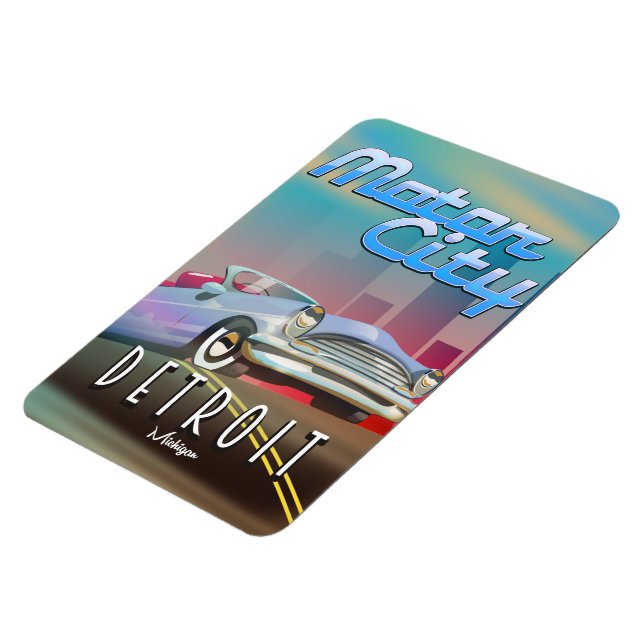 Motor City Detroit Michigan-reseaffisch. Magnet (Vänstra Sidan)
