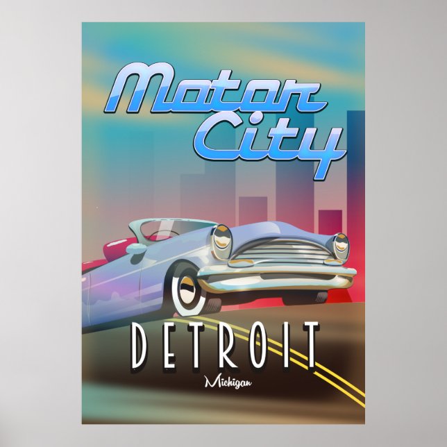 Motor City Detroit Michigan-reseaffisch. Poster (Framsidan)