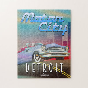 Motor City Detroit Michigan resemålning affisch. Pussel
