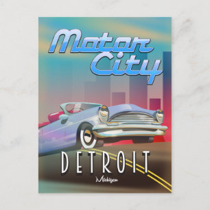 Motor City Detroit Michigan resemålning. Vykort