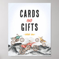 Motor Dirt Bike Shower Party Card and Gifts Sign
