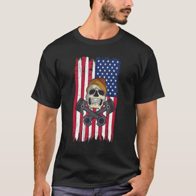 Motor For Car Mechanics Patriotic T Shirt (Framsida)