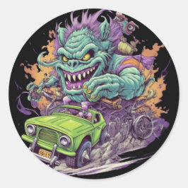 MOTOR MONSTER Round Sticker Runt Klistermärke