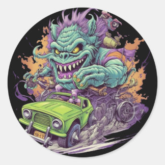 MOTOR MONSTER Round Sticker Runt Klistermärke