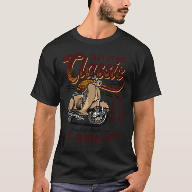 Motor Scooter Classic Moped Rider Birthday 1954 T Shirt (Framsida)