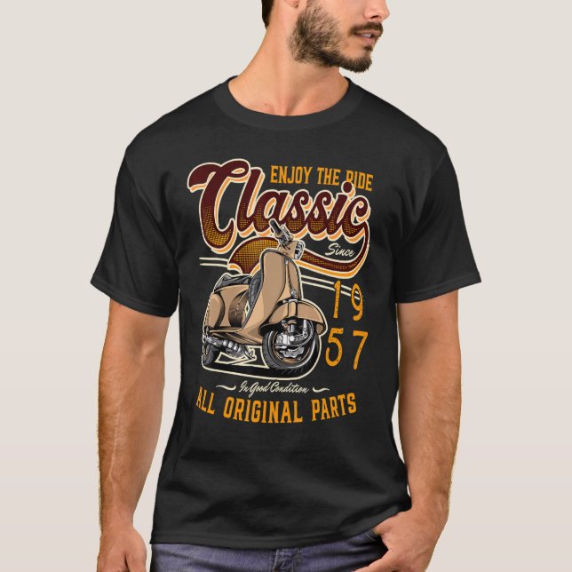 Motor Scooter Classic Moped Rider Birthday 1957 T Shirt (Framsida)