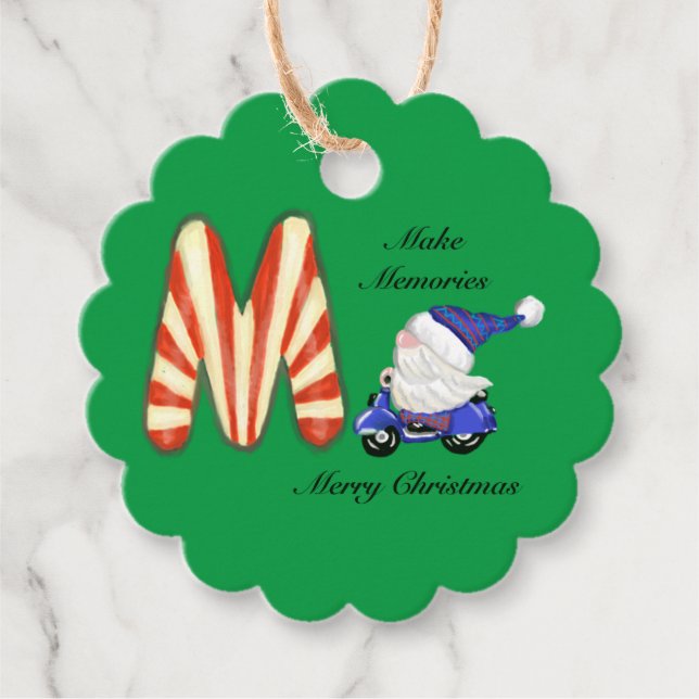 Motor Scooter Gnome med Candy Brev Gåvor Etiketter (Framsida)