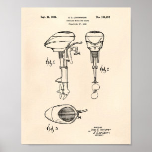 Motor till båtar 1936 Patent Art Old Peper Poster