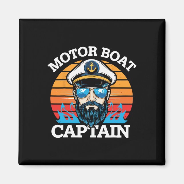 Motorbåtkapten Retro Nautical Coola Ocean Sailo Magnet (Framsidan)