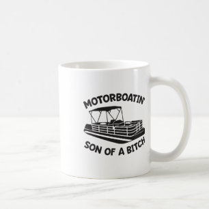 Motorbåts Son Till En Pontonbåt Rolig Båttur Kaffemugg