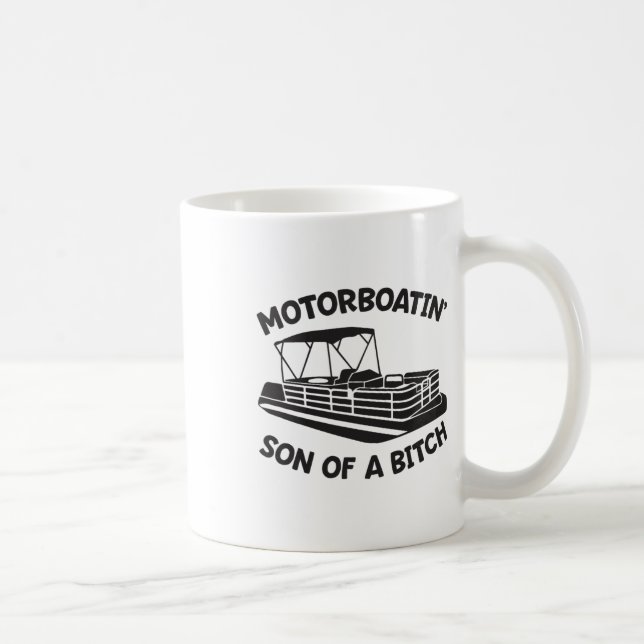 Motorbåts Son Till En Pontonbåt Rolig Båttur  Kaffemugg (Höger)