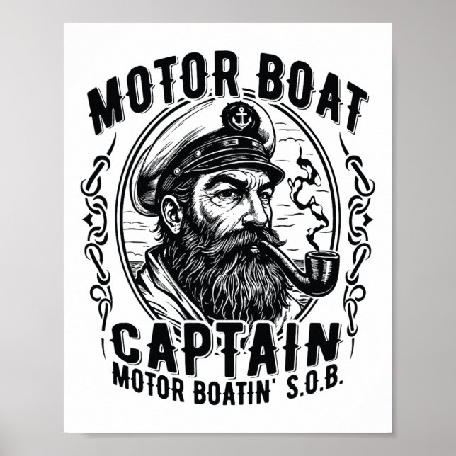 Motorbåts-svin Vintage Pontonkapten På Th Poster (Framsidan)