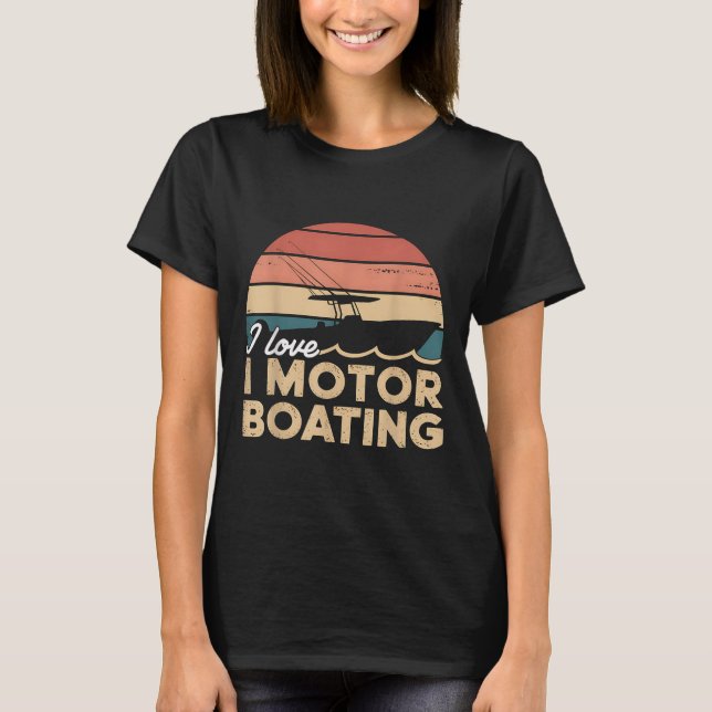 Motorbåtsälskare Present Retro Solnedgång Båt Desi T Shirt (Framsida)