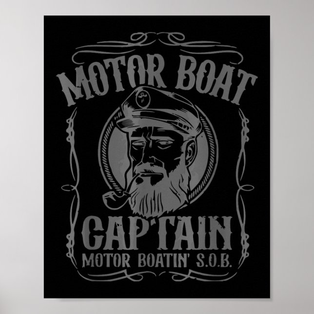 Motorbåtskapten Rolig Pontonbåtsfärd Motorbåt Poster (Framsidan)