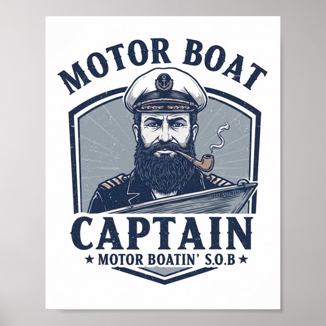 Motorbåtskapten Rolig Pontonbåtsfart Motorbåt Poster (Framsidan)