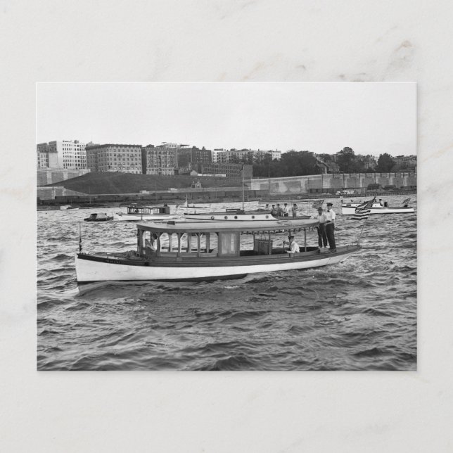 Motorbåtsutflykt på Hudsonfloden, 1910 Vykort (Framsida)
