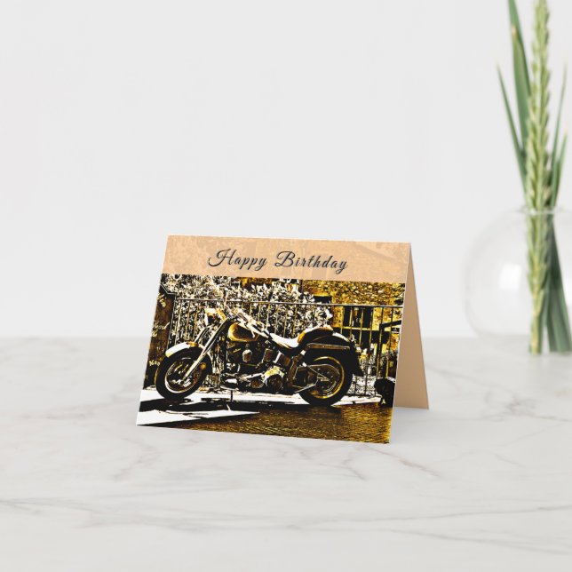 Motorbike in Ancient Valbonne France Birthday Kort (Framsida)