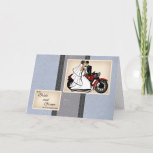 Motorbikebrud och brudgumgrattiskort kort