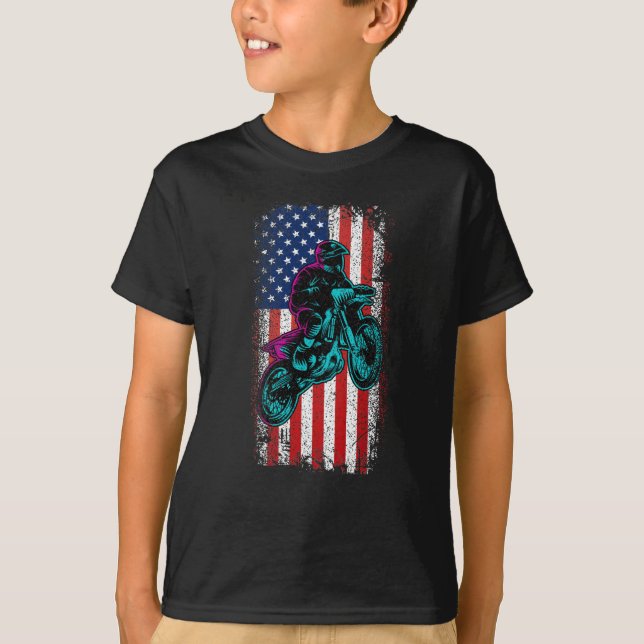Motorcle Rider Biker USA American Flagga Motocross T Shirt (Framsida)