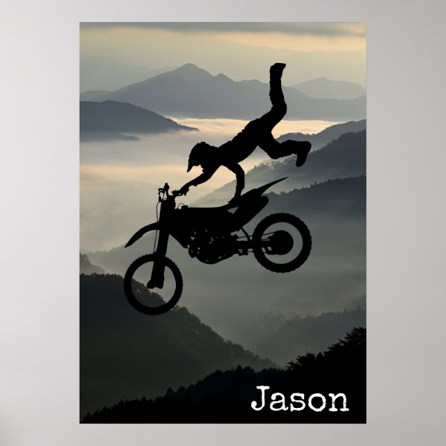 Motorcross Motorcykel Berg Vägg Poster (Framsidan)