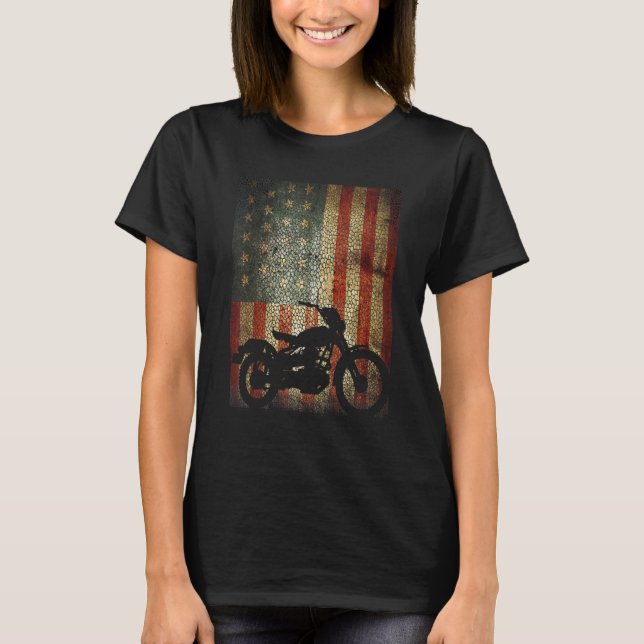 Motorcycle Biker America Flagga Patriotic Grunge T Shirt (Framsida)