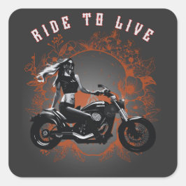 Motorcycle Biker Girl Ride to Life Fyrkantigt Klistermärke