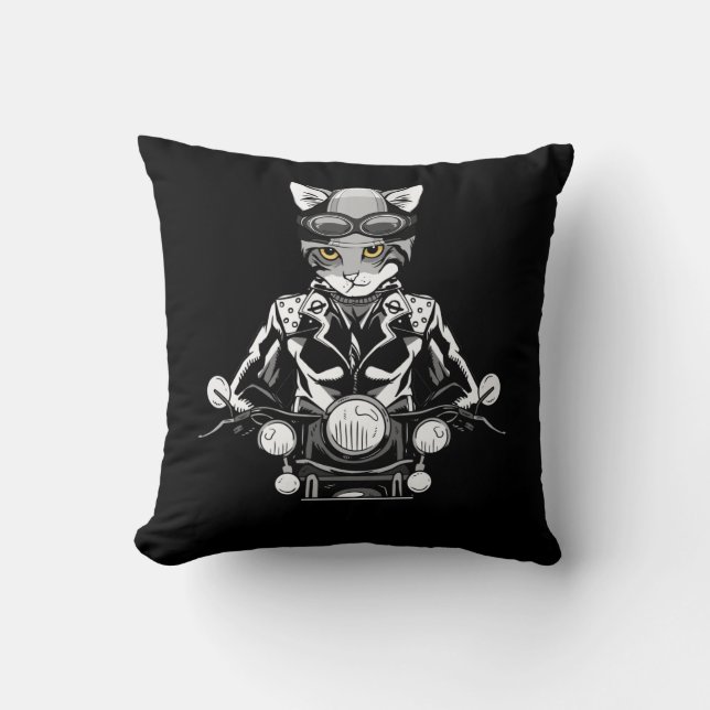 Motorcycle Biker Motorbike Rider Biker Cat Kudde (Framsida)