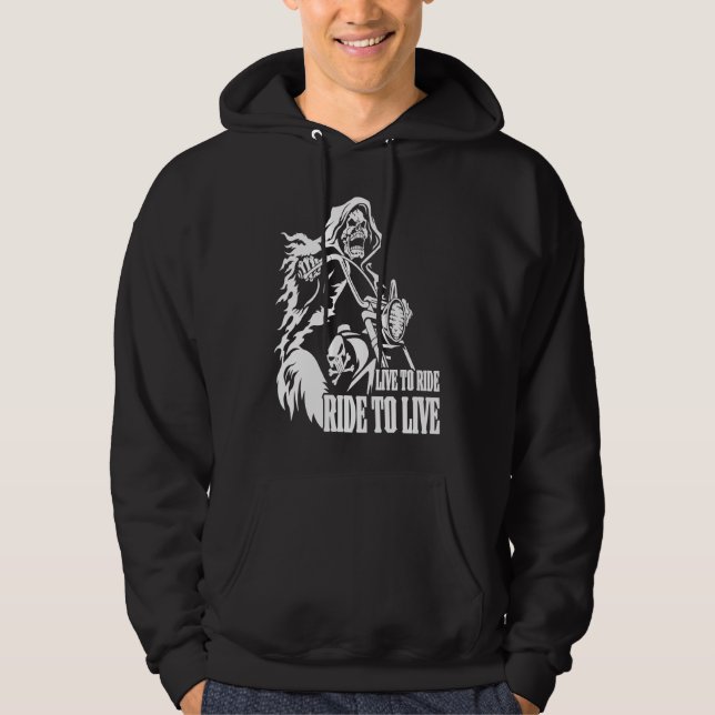 Motorcycle Biker Skeleton Skull Live To Ride Ride  Hoodie (Framsida)