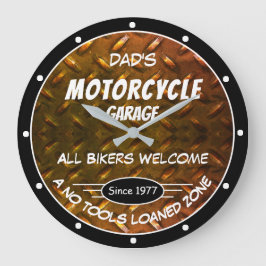 Motorcycle Garage Namn Datum Diamond Plate Slogan Stor Klocka