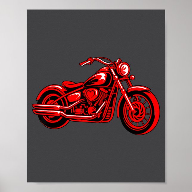Motorcycle Heart Biker Valentines Day Rider Couple Poster (Framsidan)