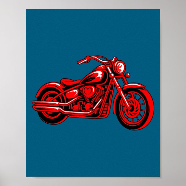 Motorcycle Heart Biker Valentines Day Rider Couple Poster (Framsidan)