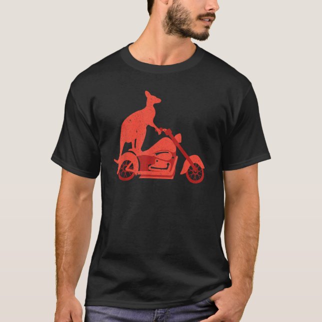 Motorcycle Kangaroo   Wildlife Animal Australia T Shirt (Framsida)