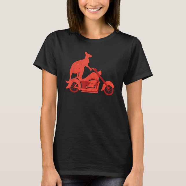 Motorcycle Kangaroo   Wildlife Animal Australia T Shirt (Framsida)
