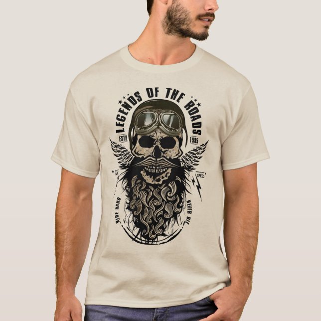 Motorcycle legends of the road ride hard never die t shirt (Framsida)