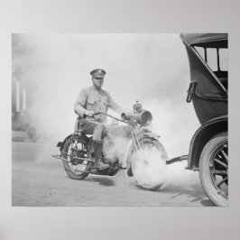 Motorcycle Policeman on Duty, 1923. Vintage Photo Poster