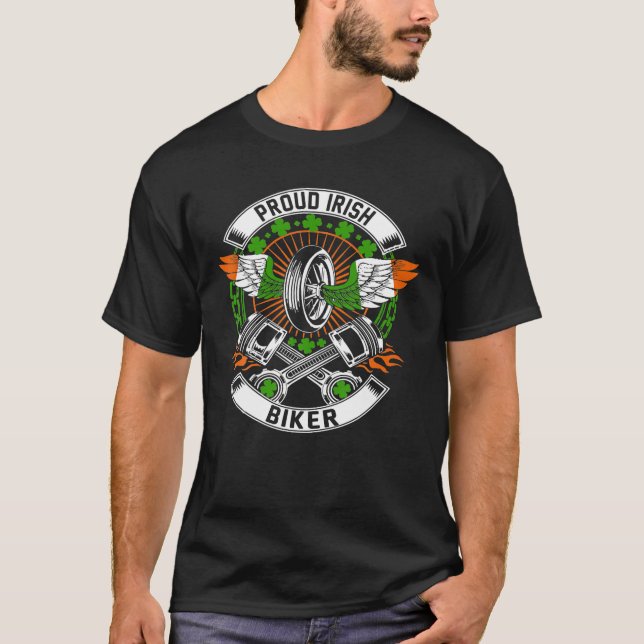 Motorcycle Proud Irish Biker Distress St. T Shirt (Framsida)