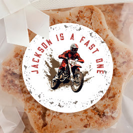 Motorcycle Red Dirt Bike Birthday Sticker Runt Klistermärke