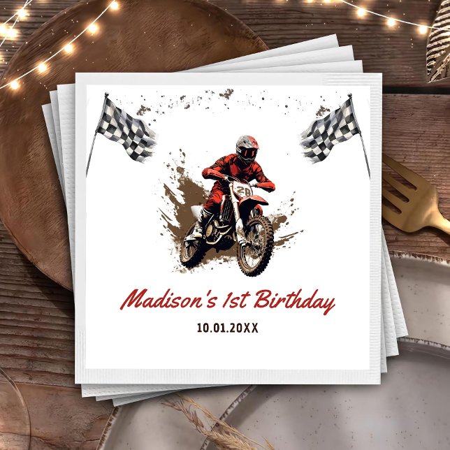 Motorcycle Red Dirt Bike Födelsedagsfest Napkins Pappersservett (Skapare uppladdad)