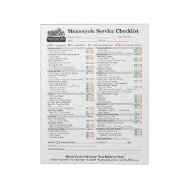 Motorcycle Service Checklist 8.5x11 Anteckningsblock