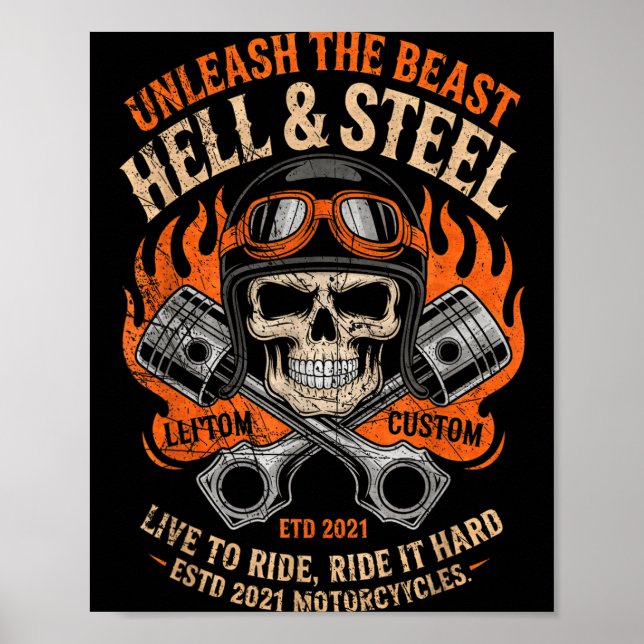 Motorcycle Skull And Ston Crossbones For Men Biker Poster (Framsidan)