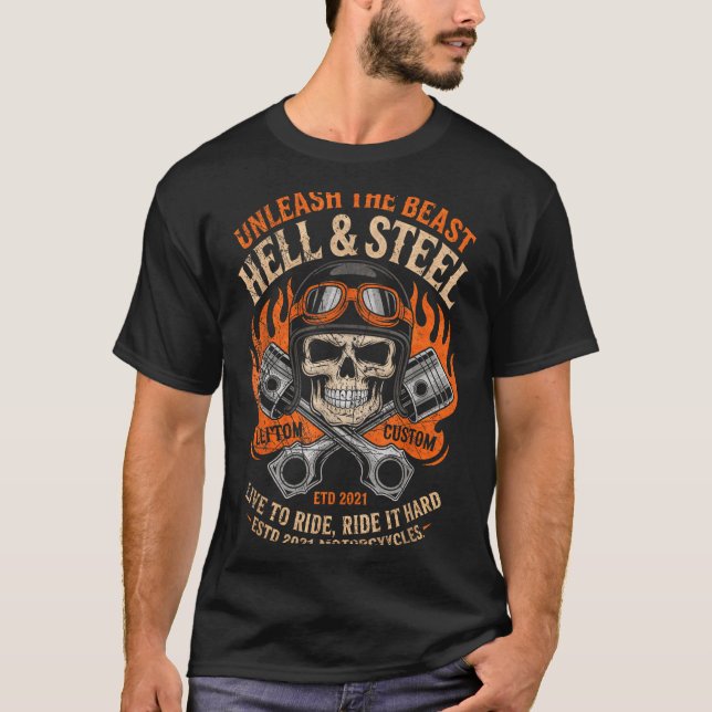 Motorcycle Skull And Ston Crossbones For Men Biker T Shirt (Framsida)