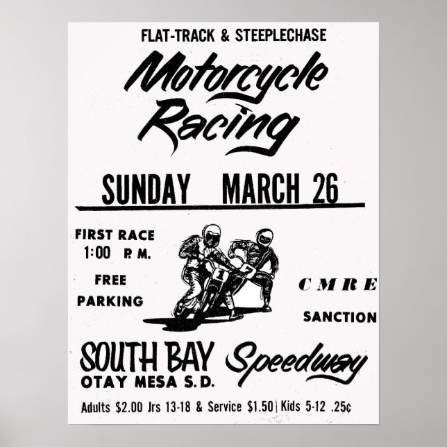 Motorcycle Tävla South Bay Speedway Otay Mesa Poster (Framsidan)