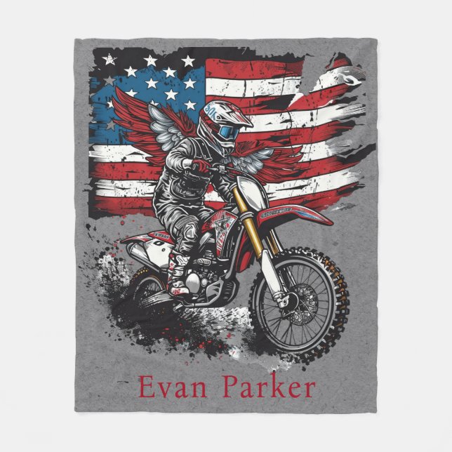 Motorcycle United Stater Flagga 00 Birthday Gift Fleecefilt (Framsidan)