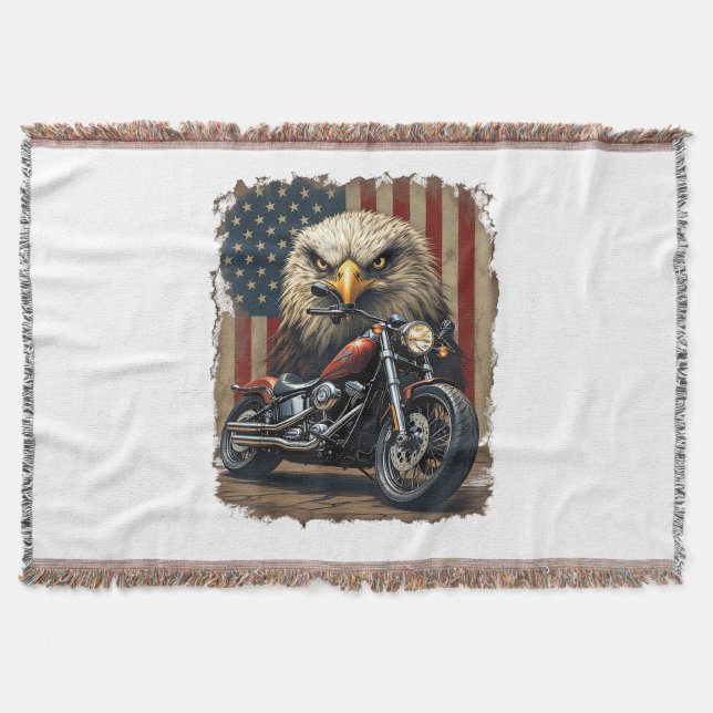 Motorcycle USA Flag Retro Biker Chopper Filt (Framsidan)