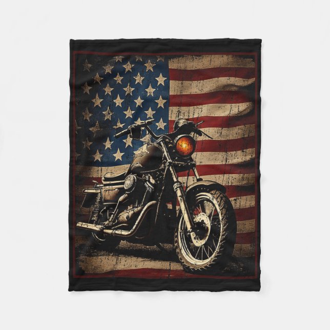 Motorcycle Usa Flag Retro Biker  Fleecefilt (Framsidan)