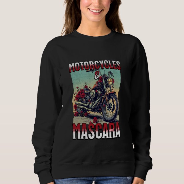 Motorcycles And Mascara Roses Funny Motorbiker Gir T Shirt (Framsida)