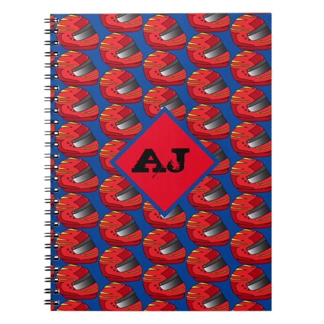 Motorcyclist Red and Blue Biker Helms Monogram Anteckningsbok (Framsidan)