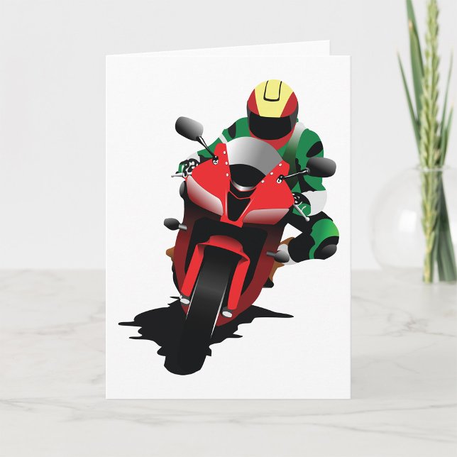 Motorcyclist Riding Red Sportcykel Kort (Skapare uppladdad)