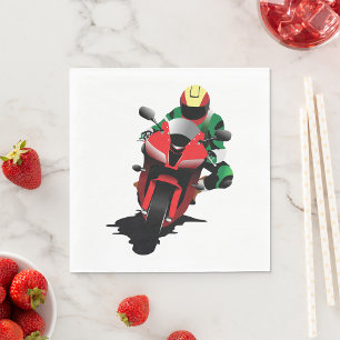 Motorcyclist Riding Red Sportcykel Pappersservett